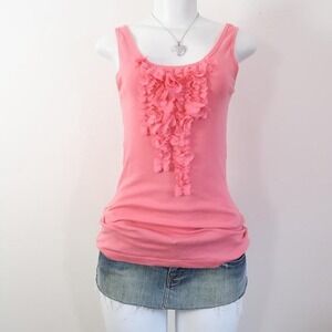 pink ruffle tank top floral front mng mango y2k coquette